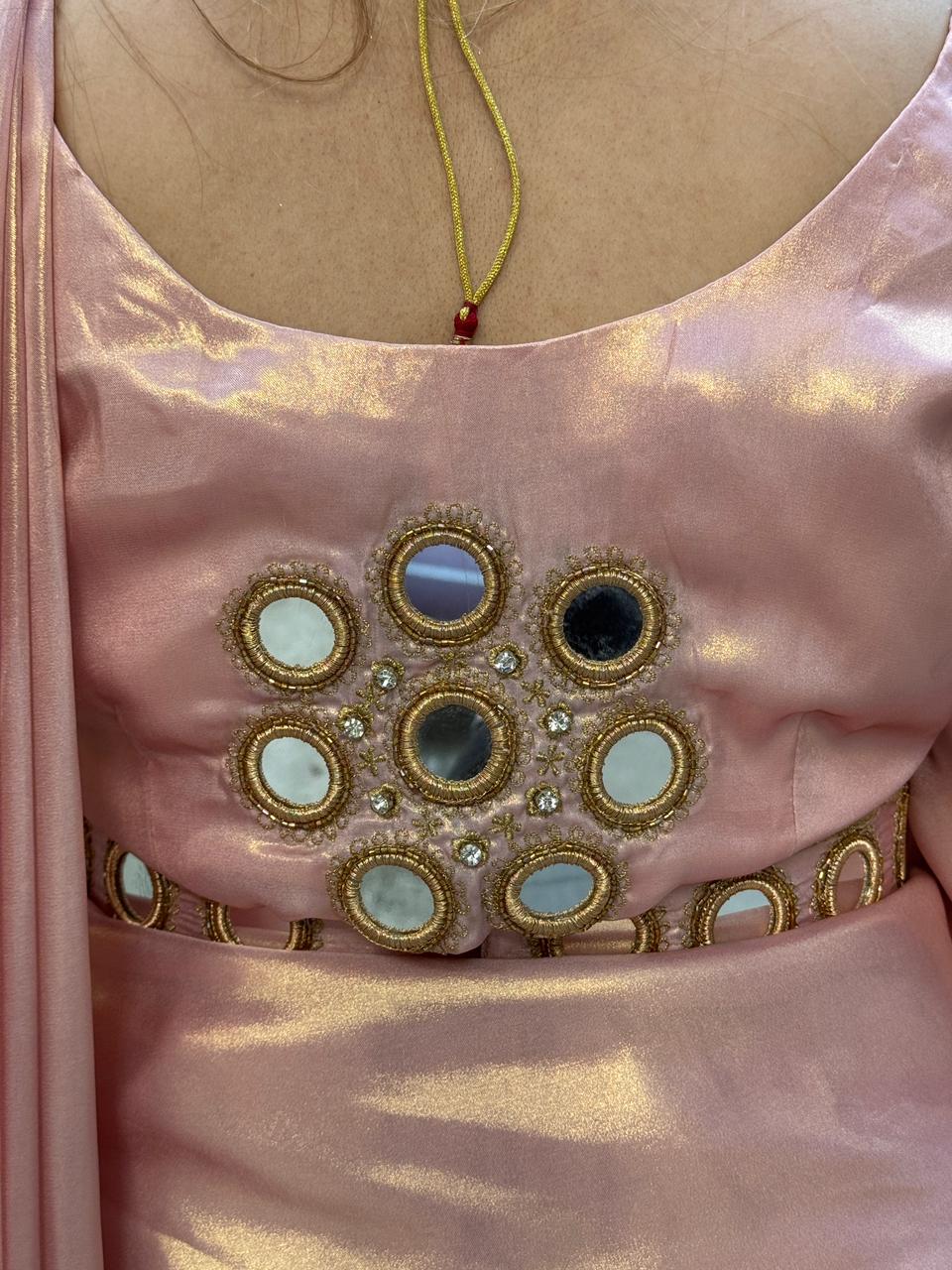 Riva Drape Saree- Pink, Beige, Green